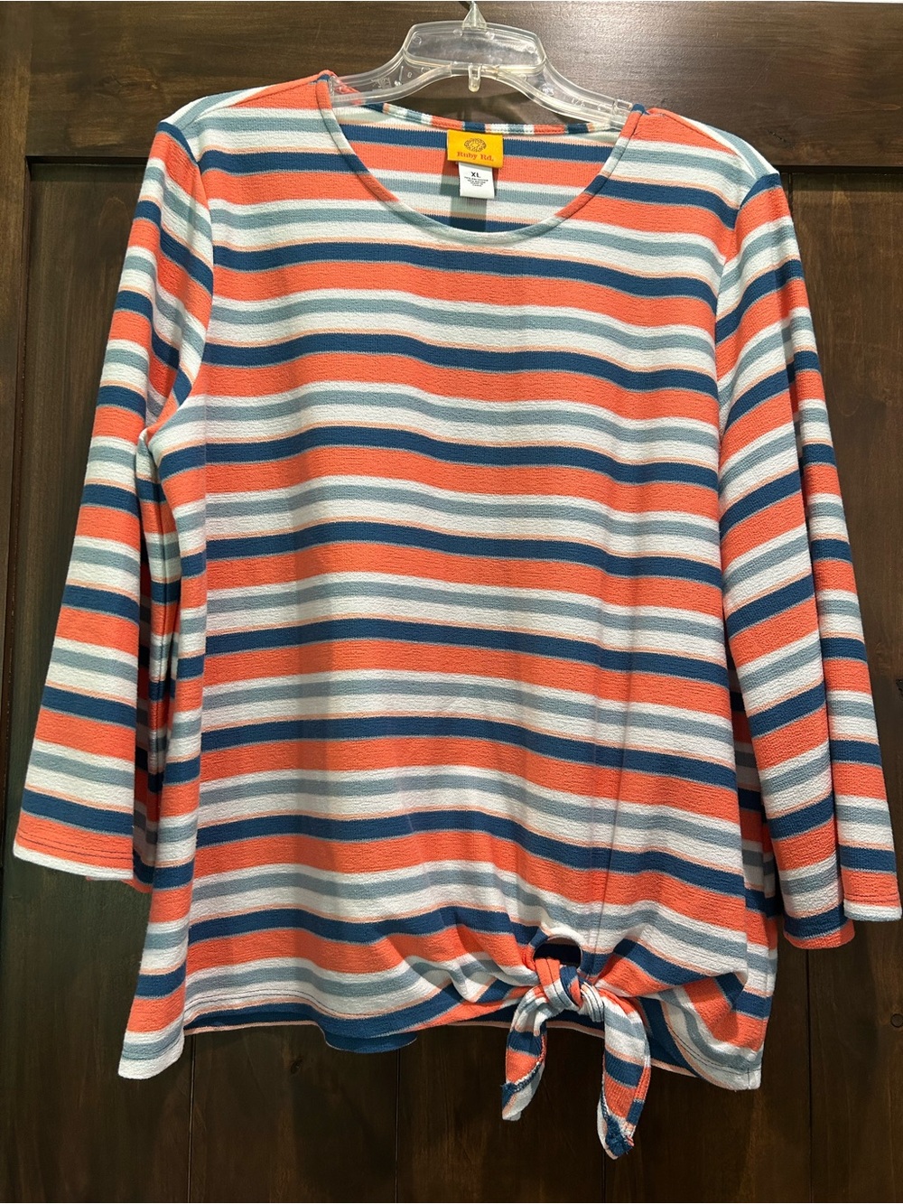 M364 Coral & Navy Striped Tie-Hem Women's Top Sz XL